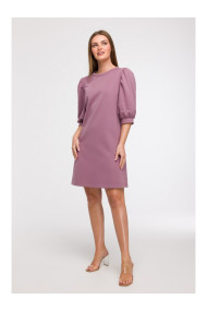 B291 A-line dress with puff sleeves - heather