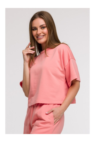 B294 Cropped sweatshirt with short sleeves - coral