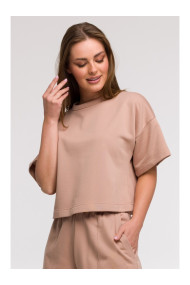 B294 Cropped sweatshirt with short sleeves - mocca