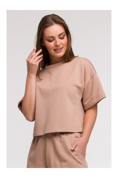 B294 Cropped sweatshirt with short sleeves - mocca