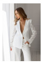 M865 Lace panels single button blazer - ecru