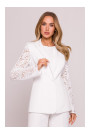 M865 Lace panels single button blazer - ecru