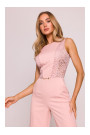 M866 Lace panels jumpsuit - powder