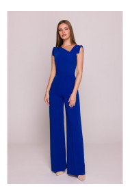 S407 Elegant jumpsuit with asymmetrical neckline - royal blue
