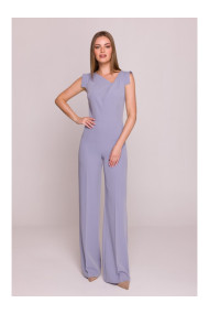 S407 Elegant jumpsuit with asymmetrical neckline - dove grey