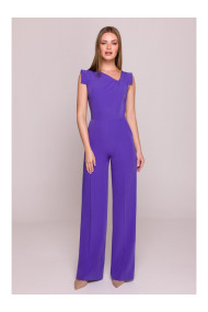 S407 Elegant jumpsuit with asymmetrical neckline - purple