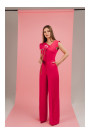 S407 Elegant jumpsuit with asymmetrical neckline - pink