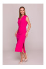 S410 A-line dress with tie detail V-shaped neckline - pink
