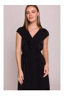 S411 Sleeveless dress with ruffled neckline - black
