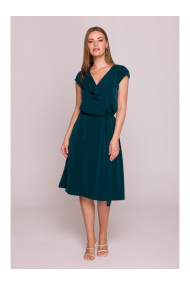 S411 Sleeveless dress with ruffled neckline - green