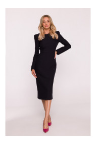 S412 Pencil dress with decorative shoulders - black