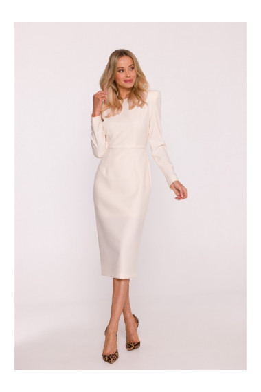 S412 Pencil dress with decorative shoulders - ivory