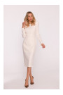 S412 Pencil dress with decorative shoulders - ivory