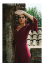 S416 Jumpsuit with ruffled sleeves - maroon