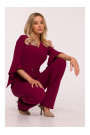 S416 Jumpsuit with ruffled sleeves - maroon