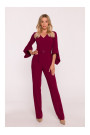 S416 Jumpsuit with ruffled sleeves - maroon