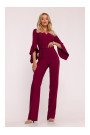 S416 Jumpsuit with ruffled sleeves - maroon