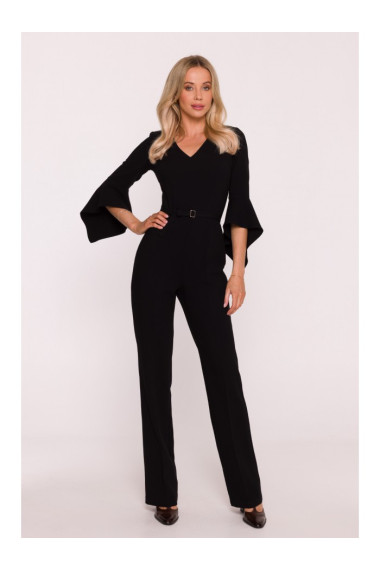 S416 Jumpsuit with ruffled sleeves - black