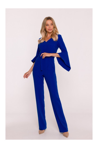S416 Jumpsuit with ruffled sleeves - royal blue