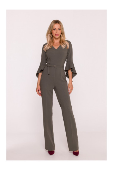 S416 Jumpsuit with ruffled sleeves - khaki