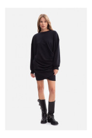 B298 Knit dress with side pleats - black