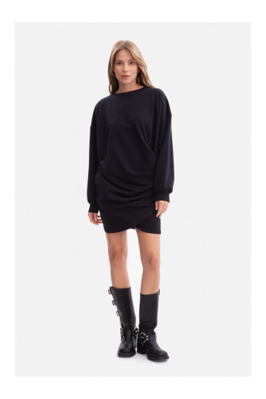 B298 Knit dress with side pleats - black