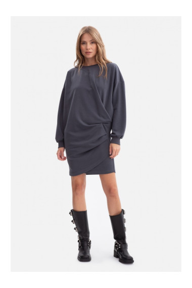 B298 Knit dress with side pleats - steel