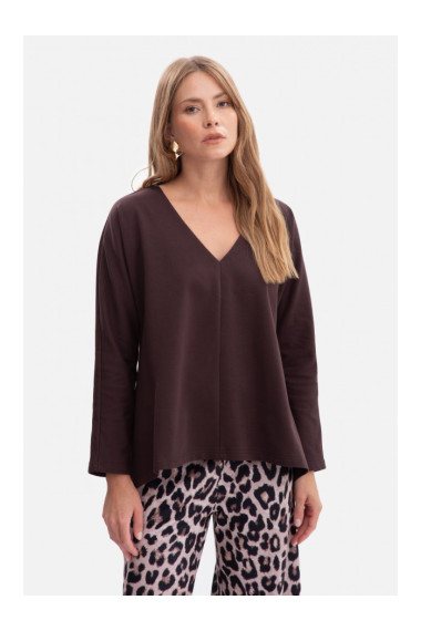 B304 Knit V-neck pullover top - dark chocolate