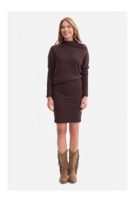 B309 Rib knit blouson dress - dark chocolate