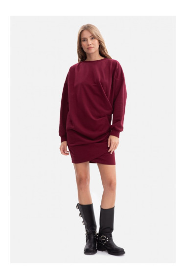 B298 Knit dress with side pleats - burgundy