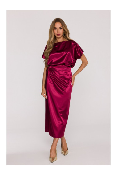 M887 Wrap style satin dress - maroon