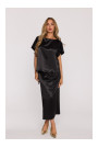 M887 Wrap style satin dress - black