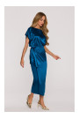 M887 Wrap style satin dress - ocean blue