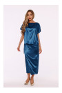 M887 Wrap style satin dress - ocean blue