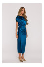 M887 Wrap style satin dress - ocean blue