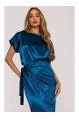 M887 Wrap style satin dress - ocean blue