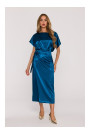 M887 Wrap style satin dress - ocean blue
