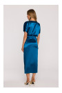 M887 Wrap style satin dress - ocean blue