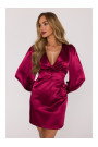 M888 Satin puff sleeve mini dress - maroon