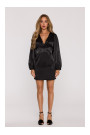 M888 Satin puff sleeve mini dress - black