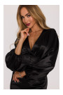 M888 Satin puff sleeve mini dress - black
