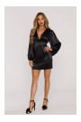 M888 Satin puff sleeve mini dress - black
