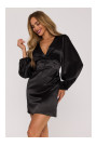 M888 Satin puff sleeve mini dress - black