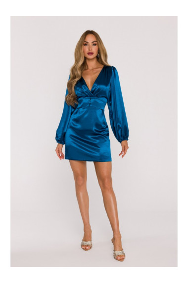M888 Satin puff sleeve mini dress - ocean blue