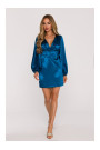 M888 Satin puff sleeve mini dress - ocean blue