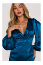 M888 Satin puff sleeve mini dress - ocean blue