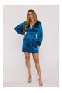 M888 Satin puff sleeve mini dress - ocean blue