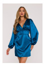 M888 Satin puff sleeve mini dress - ocean blue