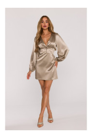 M888 Satin puff sleeve mini dress - gold