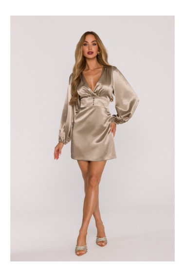 M888 Satin puff sleeve mini dress - gold